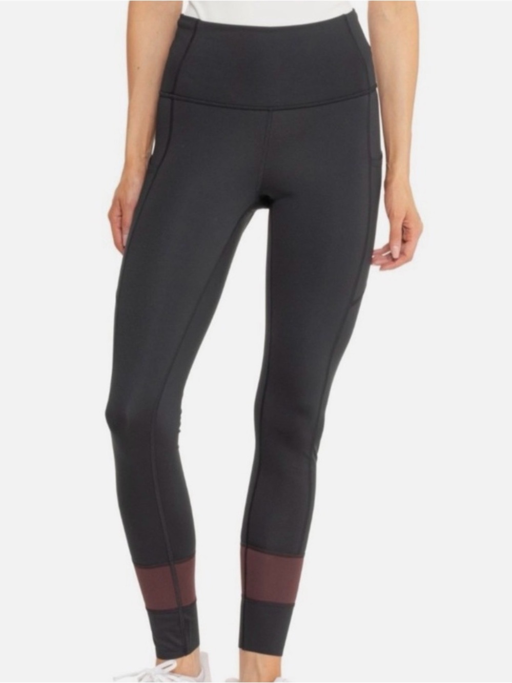 cotopaxi Black Leggings with Burgundy Ankle Panels